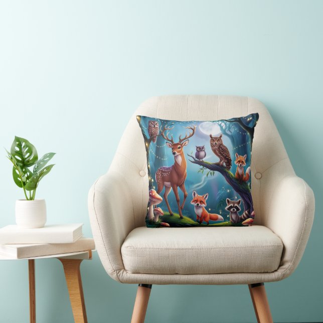 Whimsical Enchanted Forest Animals Pillow (Chair)