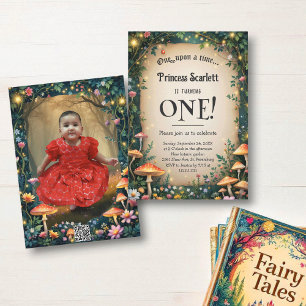 Whimsical Enchanted Forest Fairytale 1st Birthday Invitation