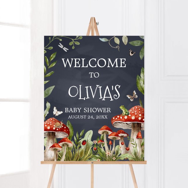 Whimsical Enchanted Forest Mushroom Welcome Poster (Rustic Mushroom Baby Shower Welcome Sign)