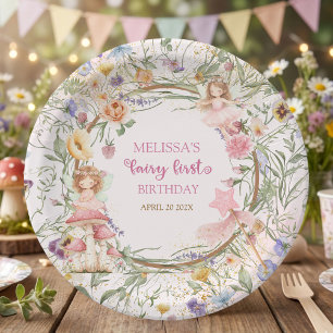 Whimsical Enchanted Garden Fairy First Birthday Paper Plates