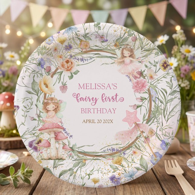 Whimsical Enchanted Garden Fairy First Birthday Paper Plates (Creator Uploaded)
