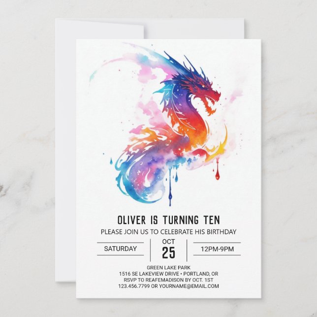 Whimsical Enchanted Kids Dragon Birthday Invitation (Front)