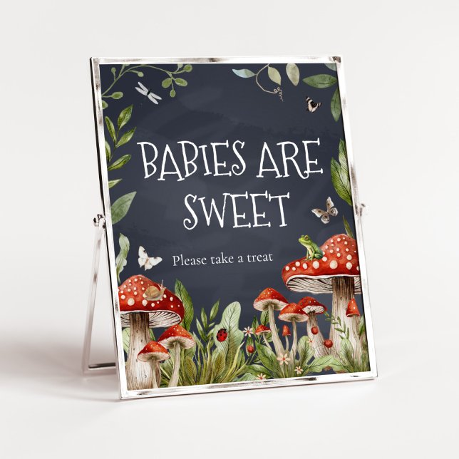 Whimsical Enchanted Mushroom Babies are Sweet  Poster (Rustic Mushroom Baby Shower Babies are Sweet Sign)