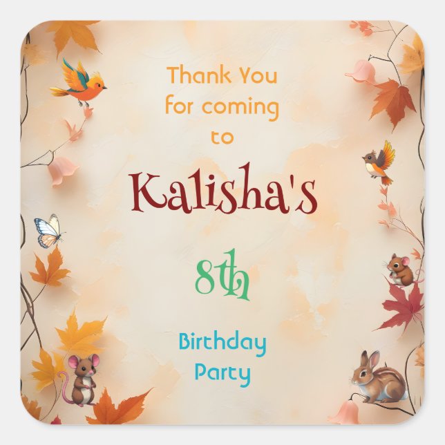 Whimsical Encnhanted Autumn Forest Thank You Square Sticker (Front)