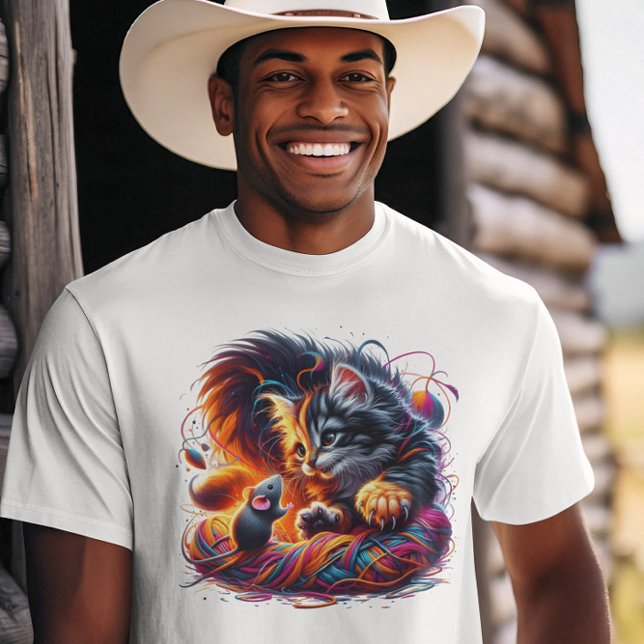 Whimsical Encounter: Kitten and Mouse T-Shirt (Creator Uploaded)