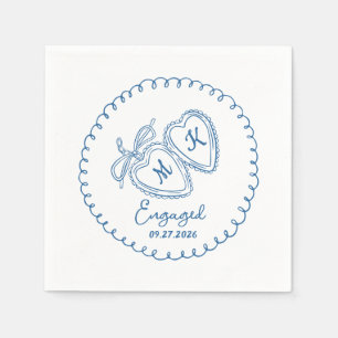 Whimsical Engaged Couple Blue Hearts Trendy Doodle Napkins
