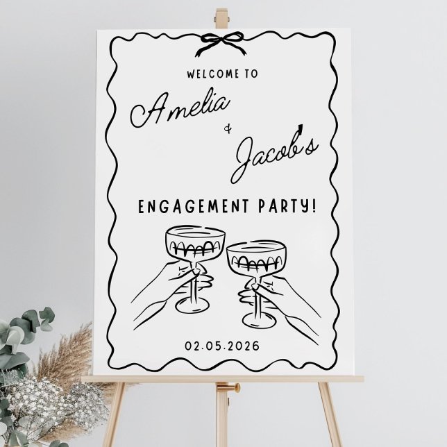 Whimsical Engagement Party Sign, Wavy Champagne  Foam Board (Creator Uploaded)