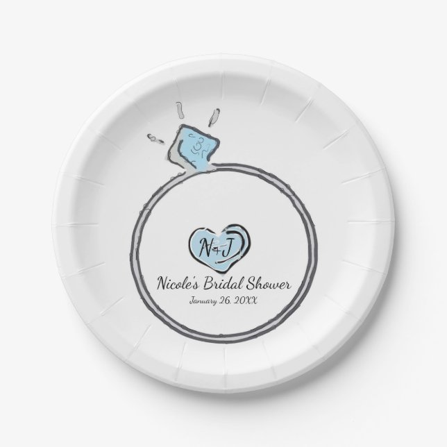 Whimsical Engagement Wedding Ring Bridal Shower Paper Plates (Front)