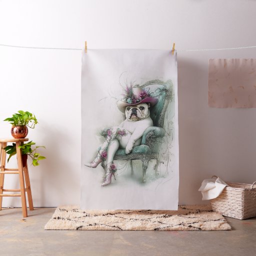 Whimsical English Bulldog Vintage Ornate Chair  Fabric