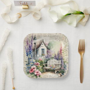 Whimsical English Cottage Fairytale Flower Garden Paper Plates