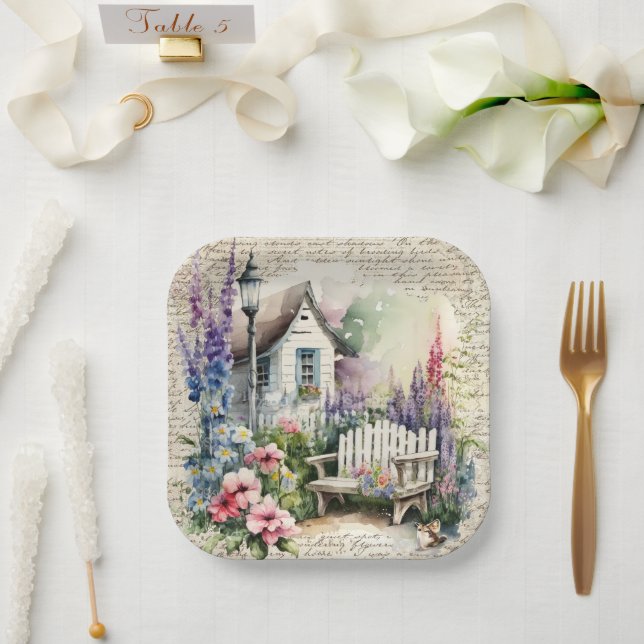 Whimsical English Cottage Fairytale Flower Garden Paper Plates (Wedding)