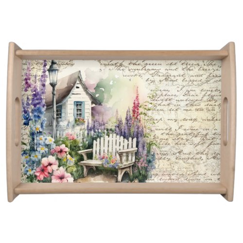 Whimsical English Cottage Fairytale Flower Garden Serving Tray