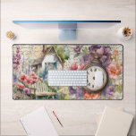 Whimsical English Cottage House Flowers Watch Desk Mat<br><div class="desc">This chic desk mat features a whimsical English cottage,  a beautiful colourful flower garden,  a vintage watch and an old letter background.  Perfect for home office desk,  crafts and more.  More designs available in store!  (c) Somerset Fine Paperie.</div>