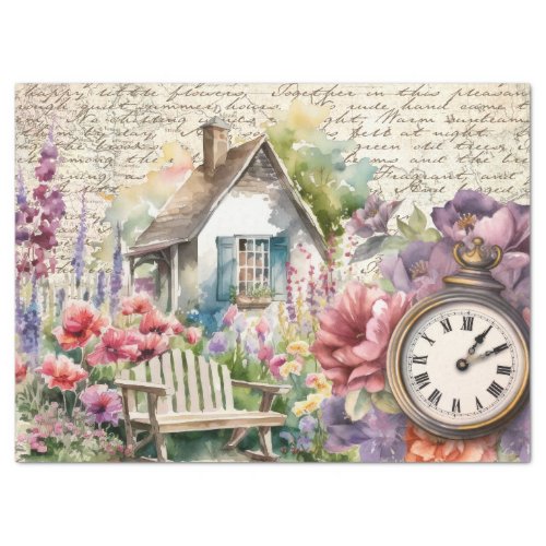 Whimsical English Cottage House Flowers Watch Tissue Paper