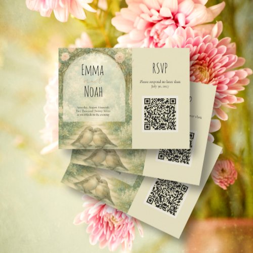 Whimsical English Garden QR Code Wedding Floral RSVP Card