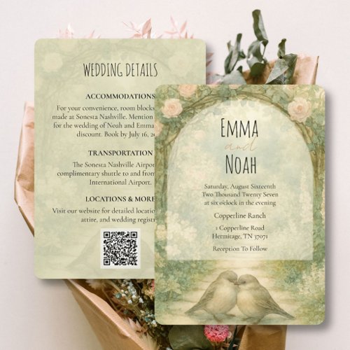 Whimsical English Garden Wedding Invite, QR Code Invitation