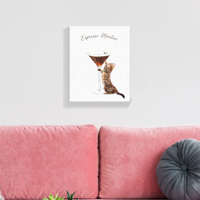 Whimsical Espresso Martini Cat Bar Cart Canvas Print (Insitu(LivingRoom))