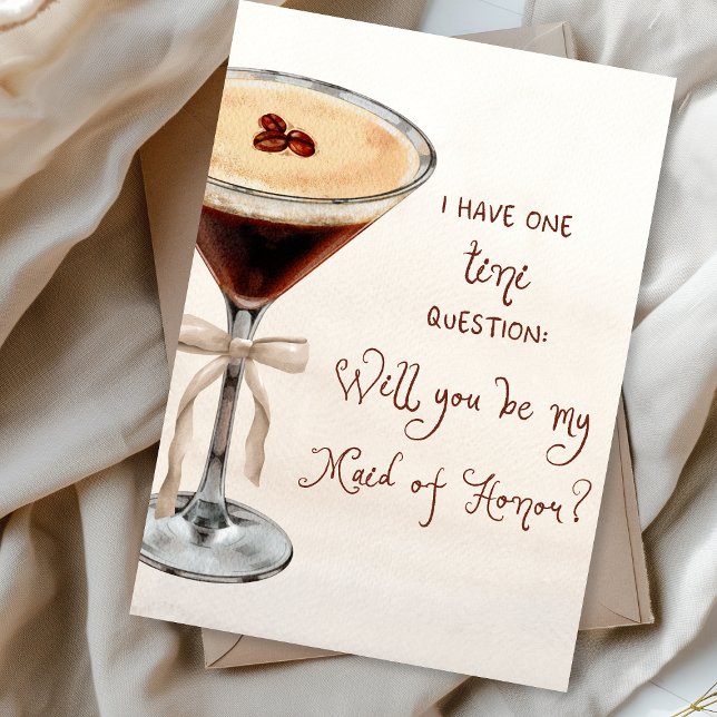 Whimsical Espresso Martini Maid of Honor Proposal Card (Elegant espresso martini card – perfect for your maid of honor proposal with a personal touch.)