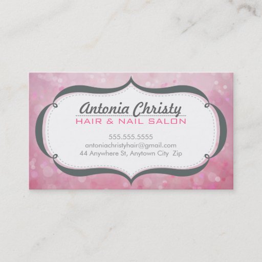 Customizable WHIMSICAL ethereal bokeh fancy frame gray pink Business Card Template