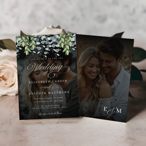 Whimsical Eucalyptus Photo Wedding Invitation