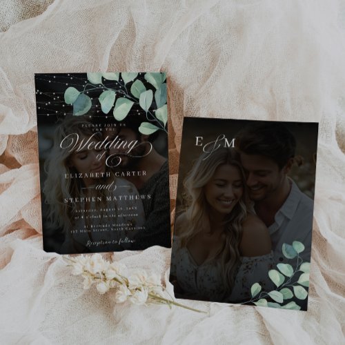 Whimsical Eucalyptus Photo Wedding Invitation