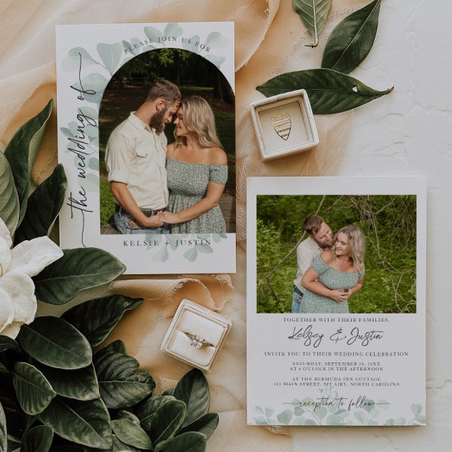 Whimsical Eucalyptus Photo Wedding Invitation (Creator Uploaded)