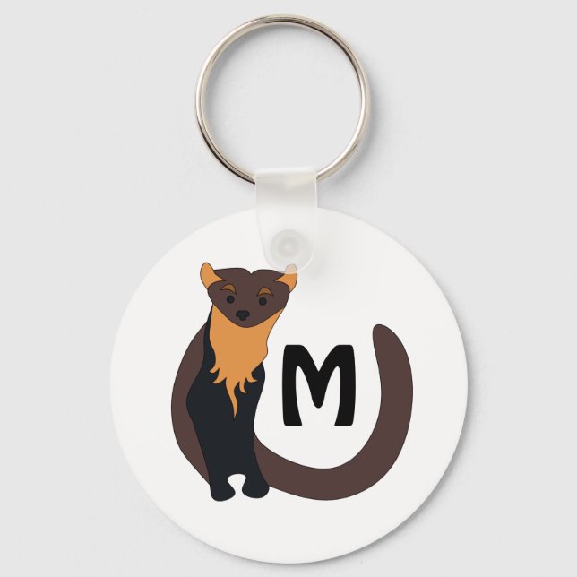 Whimsical European Pine Marten Monogram Keychain (Front)