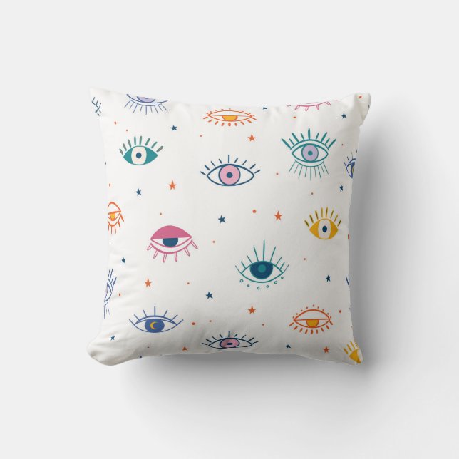 Whimsical Eye and Star Pattern Throw Pillow (Front)