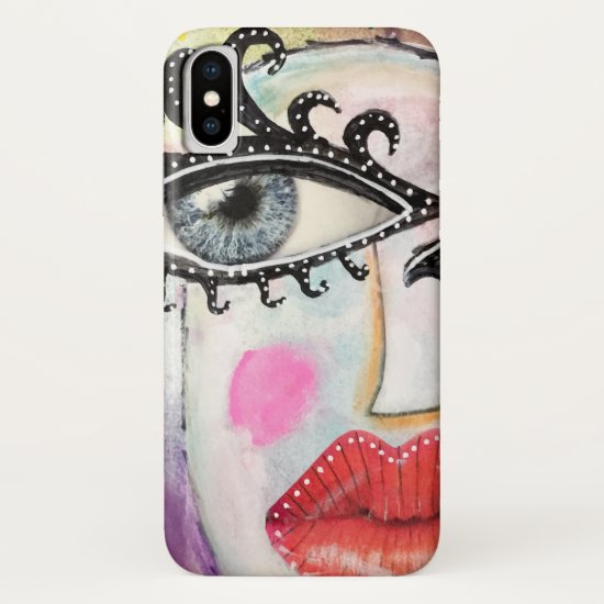 Whimsical Face Black White Neon Pink Red Artistic iPhone XS Case