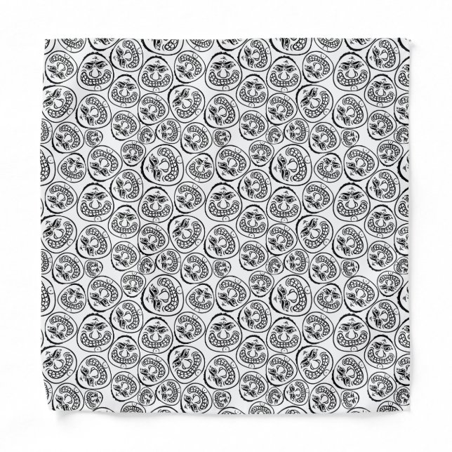 Whimsical Faces: Playful Black and White Cartoon Bandana (Front)
