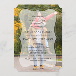 Whimsical Faded Photo Calligraphy Wedding Invitation