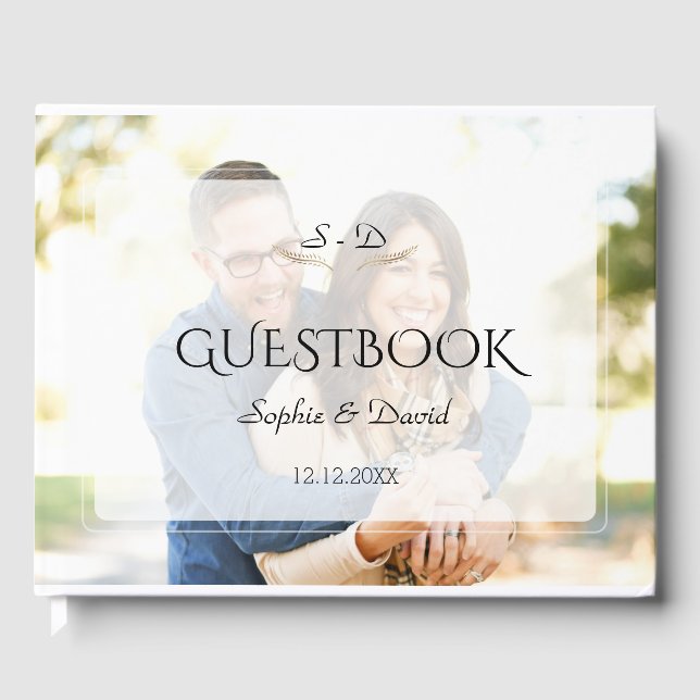 Whimsical Faded Photo Geometric Wedding Guest Book (Front)
