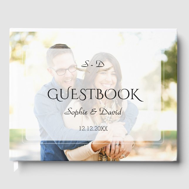 Whimsical Faded Photo Geometric Wedding Guest Book (Front)