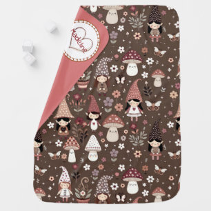 Whimsical Fair Gnomes and Mushrooms Personalized Baby Blanket