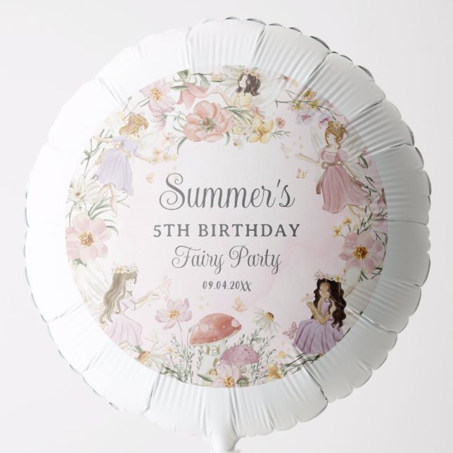Whimsical Fairies Birthday Flower Garden Meadow Balloon (Front)