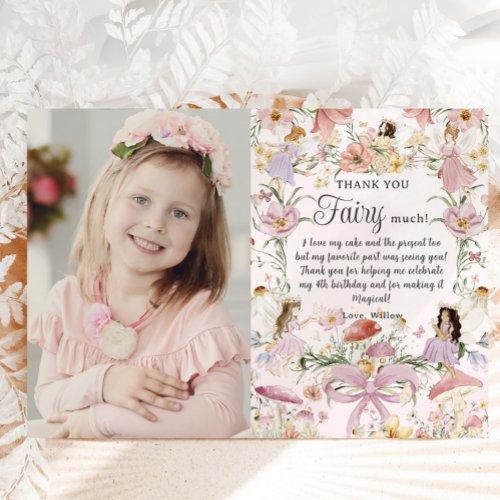 Whimsical Fairies Birthday Flower Garden Picture Thank You Card