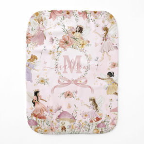 Whimsical Fairies Wildflower Meadow Monogram Baby Burp Cloth