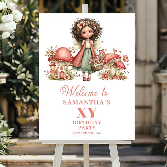 Whimsical Fairy 7th Birthday Blush Pink Welcome   Poster (Whimsical Fairy 7th Birthday Blush Pink Welcome Sign)