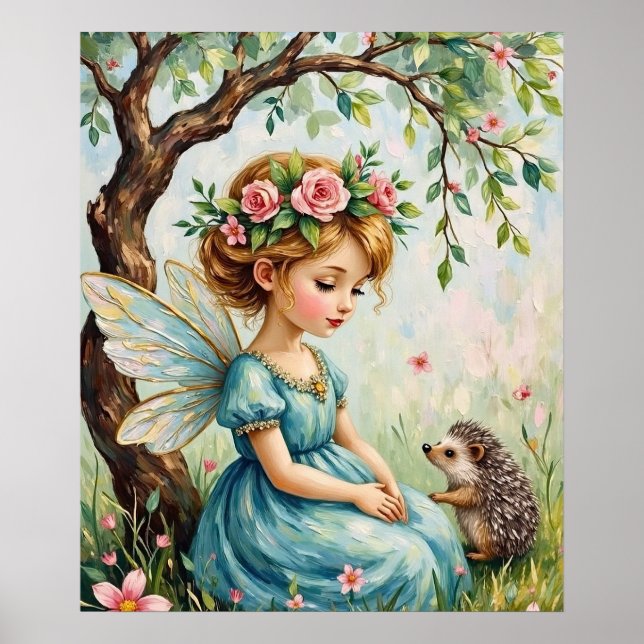 Whimsical Fairy and Hedgehog Garden Wall Art (Front)