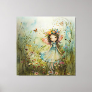 Whimsical Fairy and Wildflowers Canvas Print