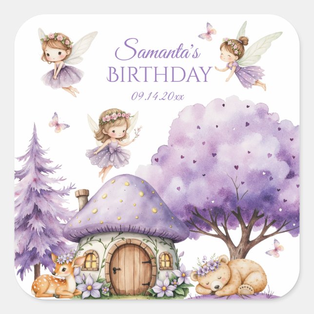 Whimsical Fairy Birthday Party Sticker Enchanted (Front)