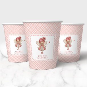 Whimsical Fairy Blush Pink Flowers 7th Birthday  Paper Cups