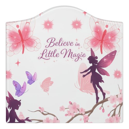 Whimsical Fairy & Butterfly Decorative Crest Room Door Sign