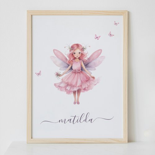 Whimsical Fairy Butterfly Pink Nursery Name  Poster