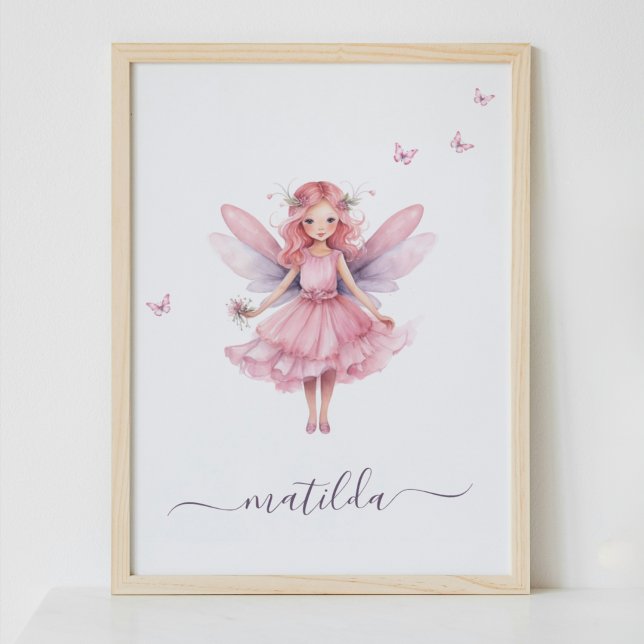 Whimsical Fairy Butterfly Pink Nursery Name  Poster (Creator Uploaded)