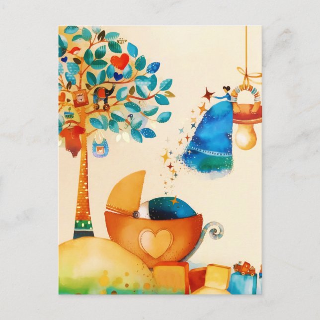 Whimsical Fairy Congratulations Newborn Baby Announcement Postcard (Front)