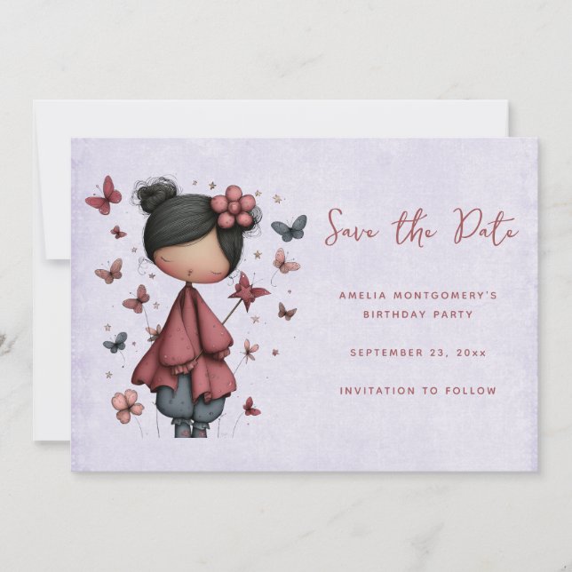 Whimsical Fairy Doll Retro Cute Save The Date (Front)
