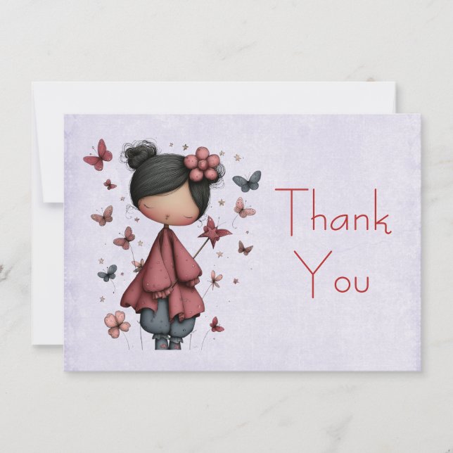 Whimsical Fairy Doll Retro Cute Thank You Card (Front)