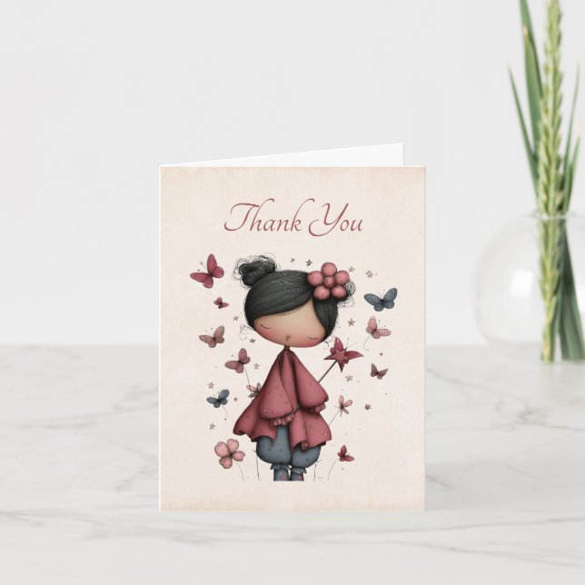 Whimsical Fairy Doll Retro Cute Thank You Card (Front)
