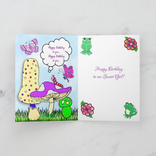 Whimsical Fairy Elf on Magic Mushroom Birthday Card | Zazzle